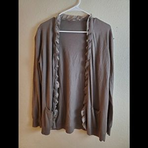 LOFT Ruffled Open Front Chiffon Cardigan